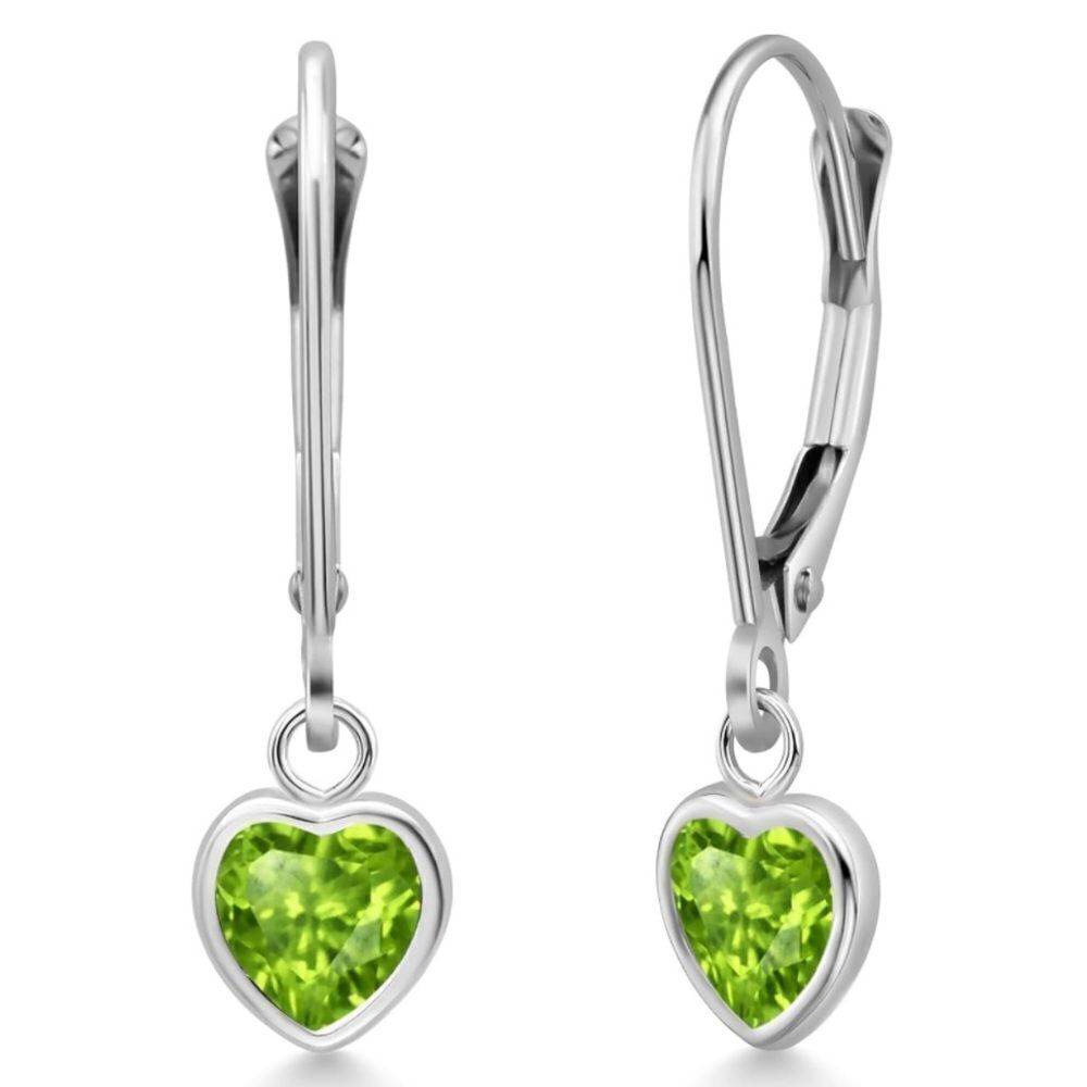 925 Sterling Silver 1.53 Cttw Green Peridot Heart Leverback Drop Earrings